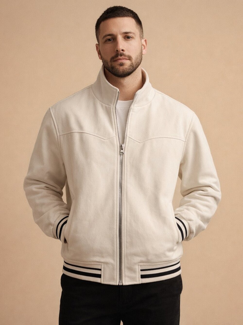 Forever 21 Men's Varsity-Striped Bomber Jacket Size Large Quilted lining